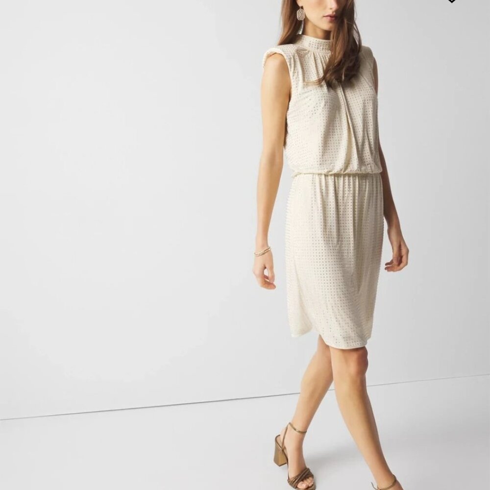 White House Black Market crystal embellished blousan dress NWT S